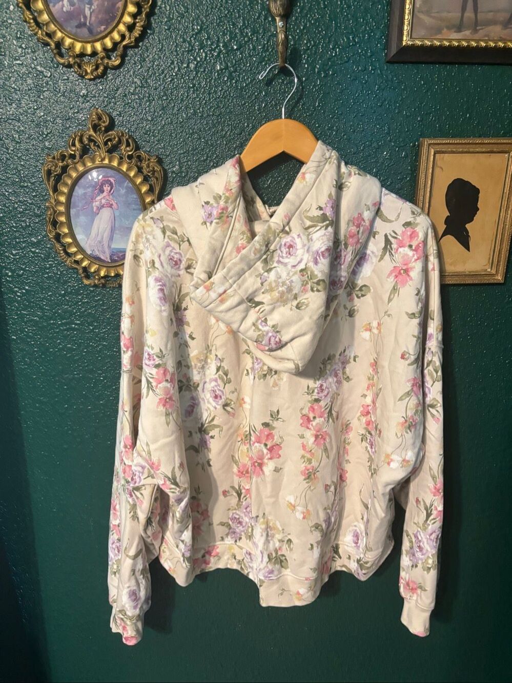 Gap x LoveShackFancy Floral Fleece Pullover Hoodie Logo Long Sleeve Women XL - Picture 3 of 5